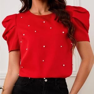 Red blouse with pearls new